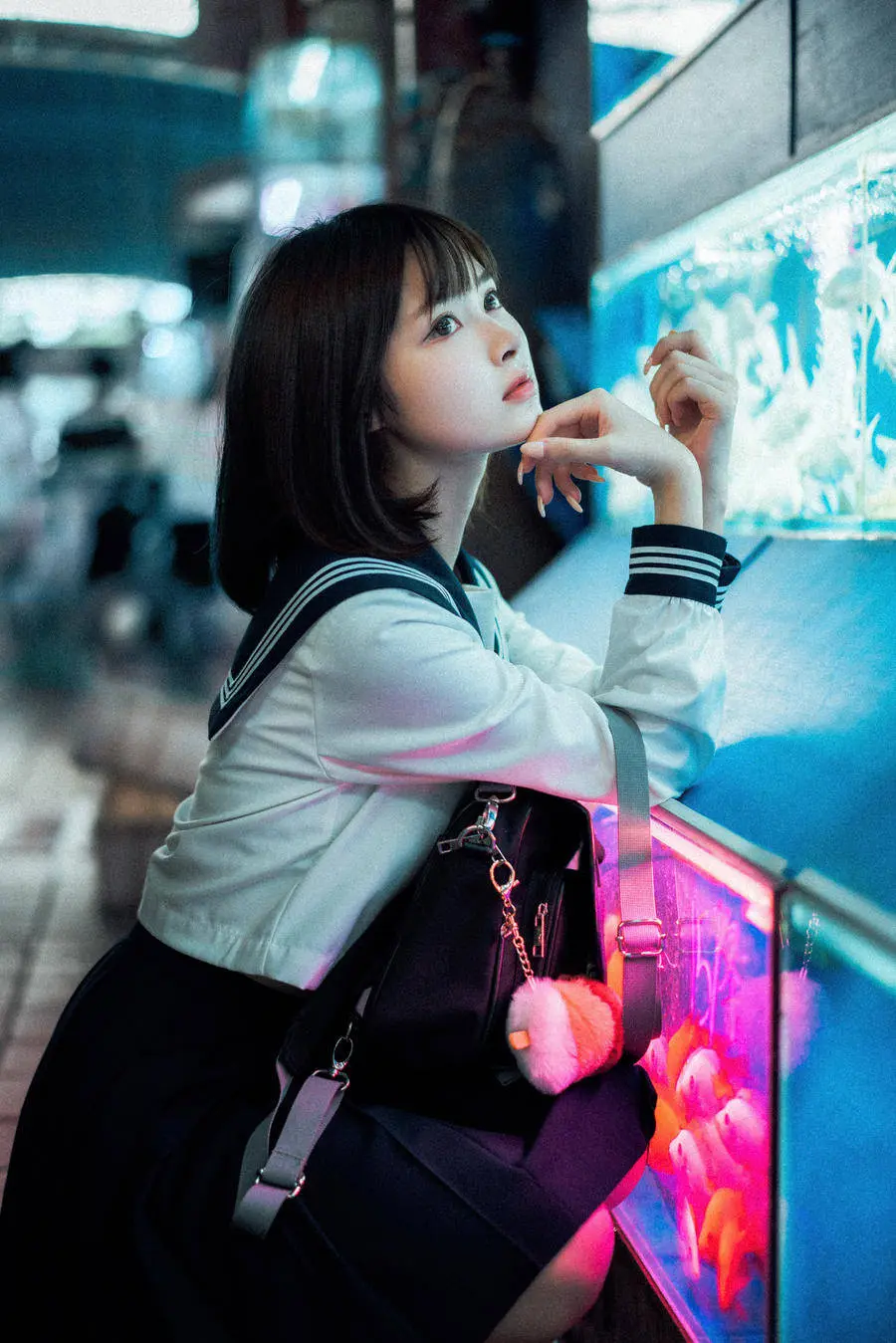 图片[1]-河豚抚子壁纸，金鱼JK和温泉cos套图-拐角萌图